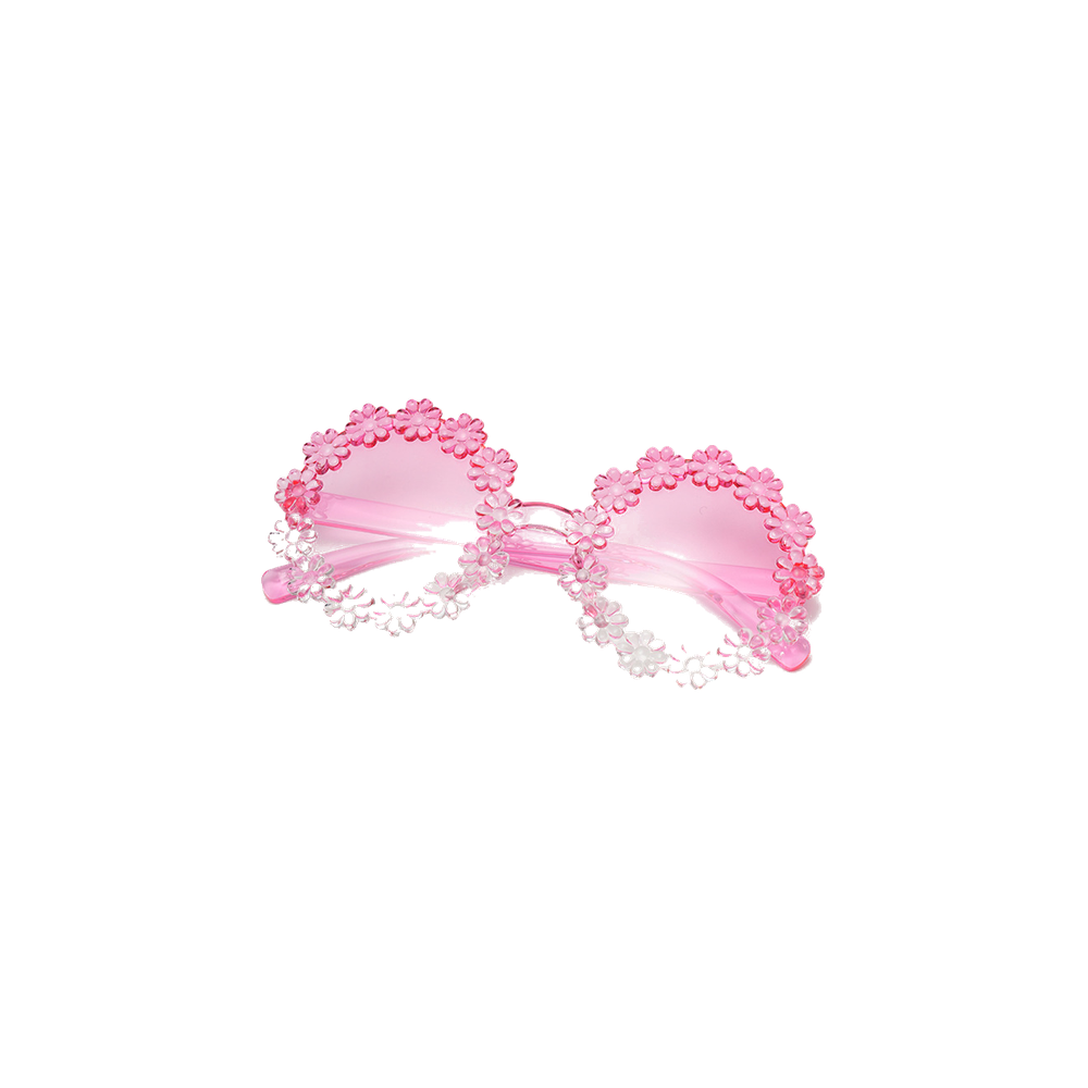Flossie daisy baby sunglasses in pink and white, round pink to clear two tone frames ringed with little daisies, Sommerfugl Kids