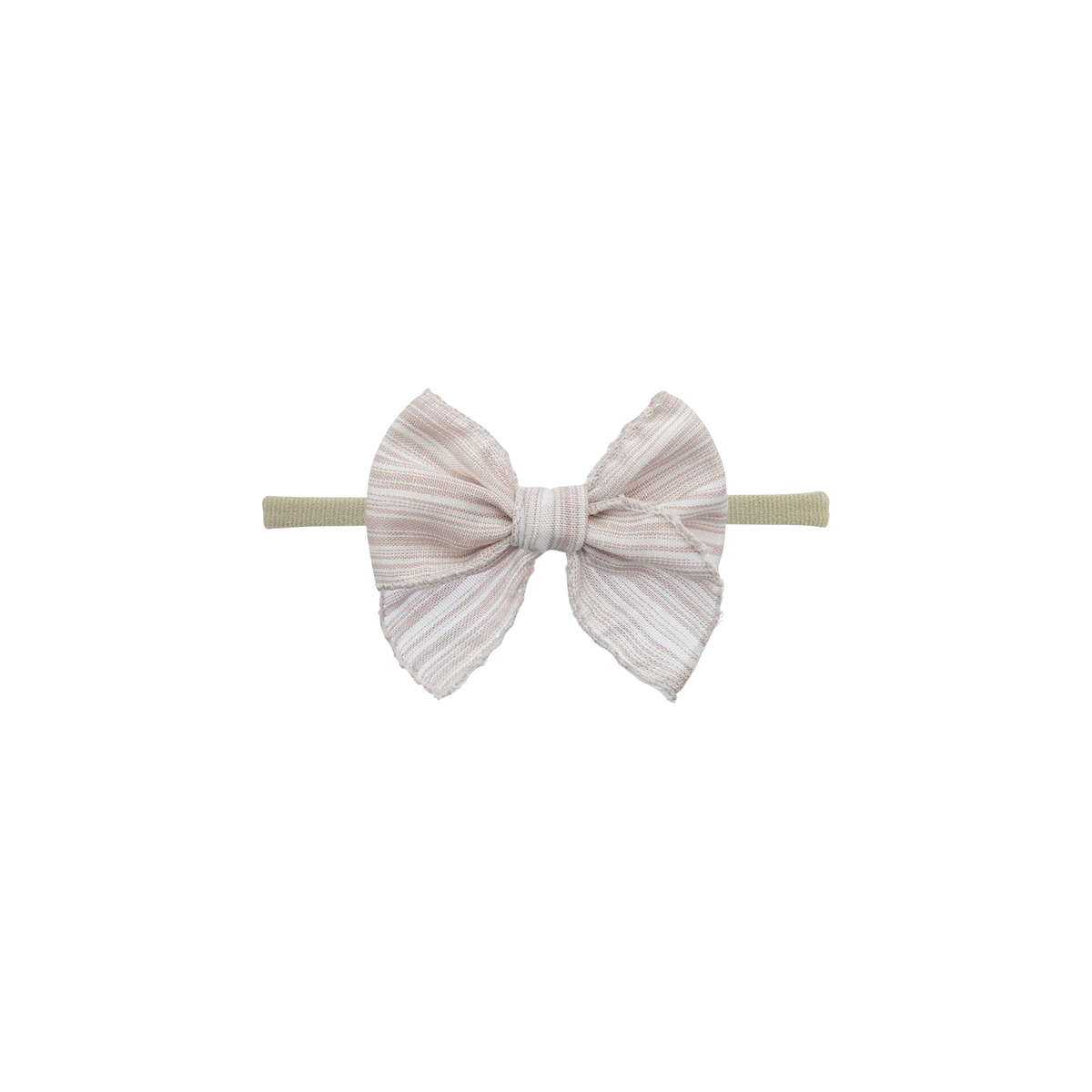 Frankie baby bow headband in blush stripe, an oversized bow on a thin nylon band