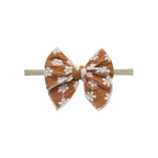 Toffee bloom floral oversized bow baby headband on thin nylon band