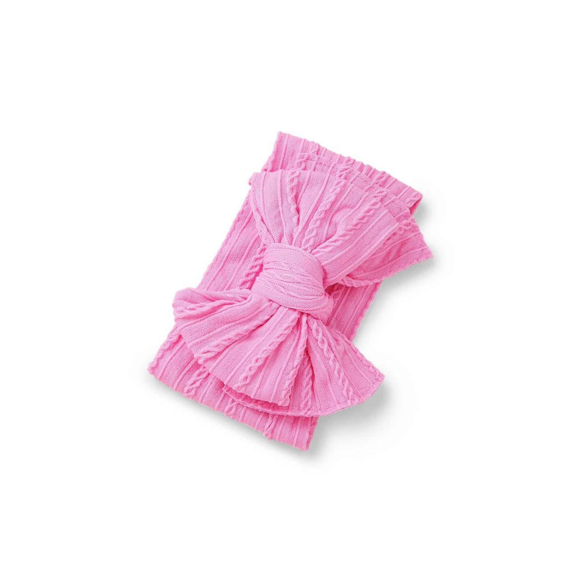 Bowie Cable Knit Double Bow Headband — baby headband size and scale reference