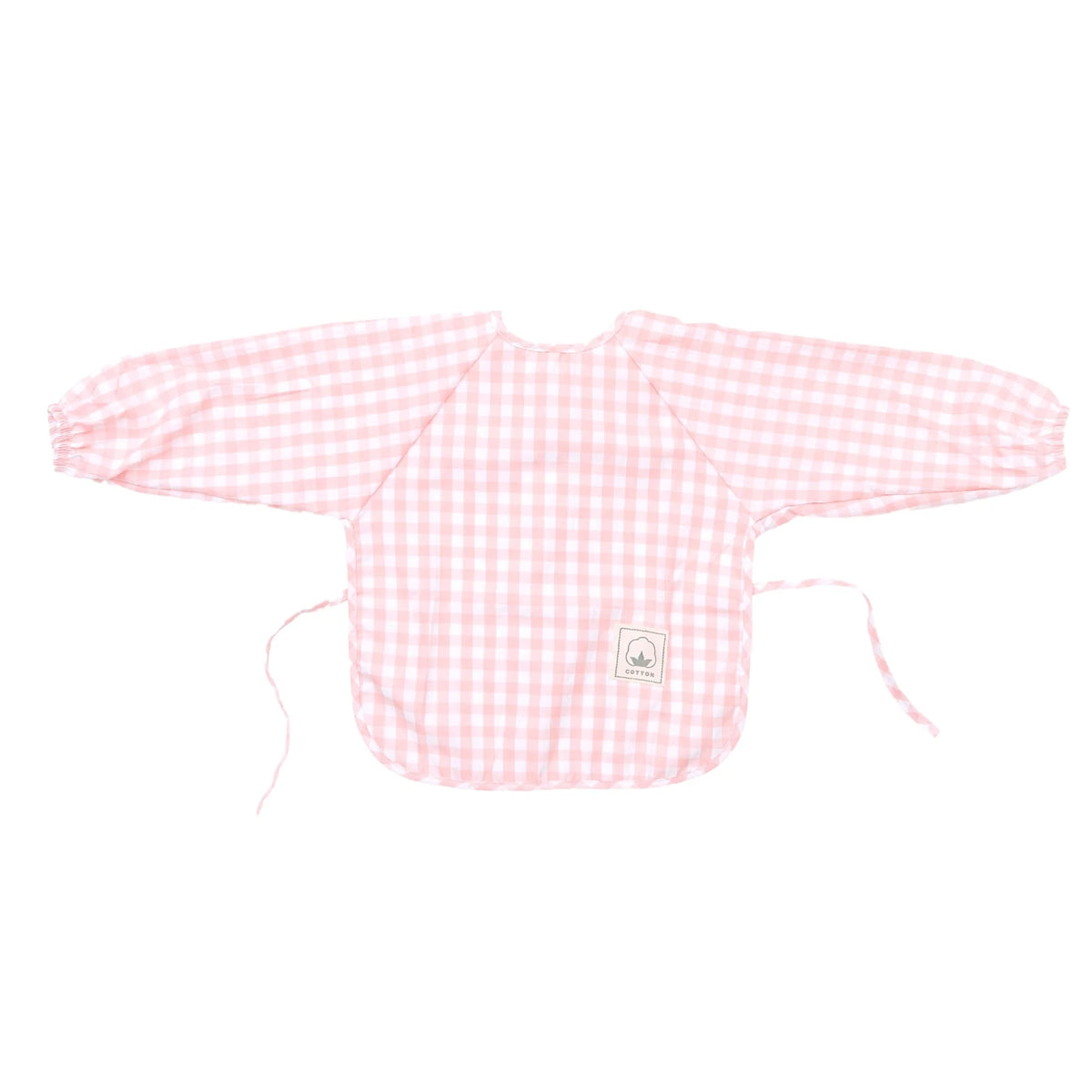 Gingham waterproof long sleeve baby smock bib in flamingo