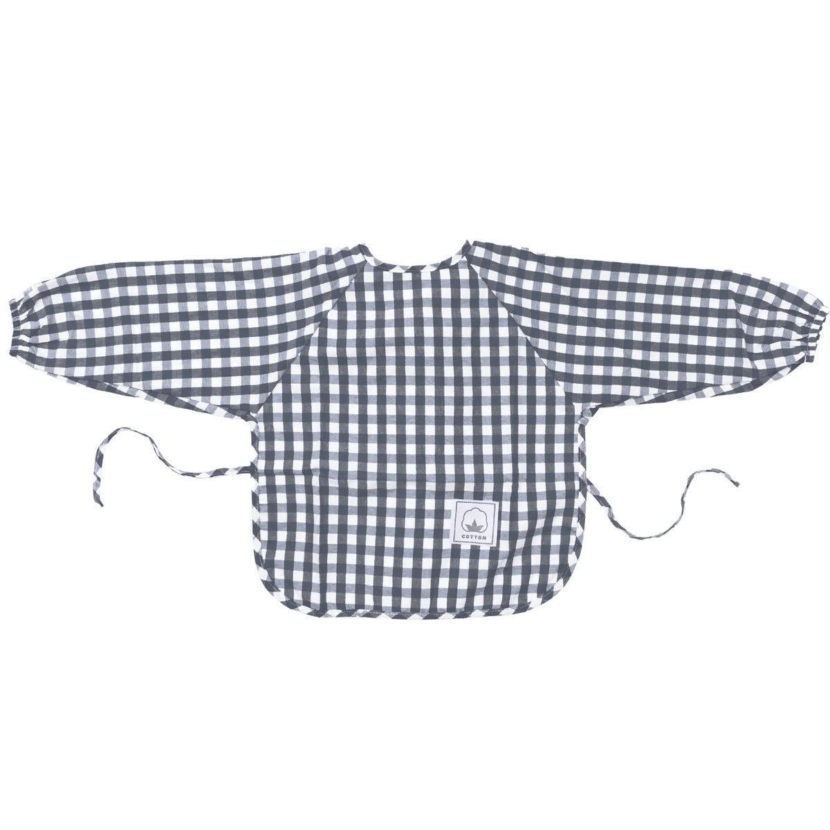Gingham waterproof long sleeve baby smock bib in navy