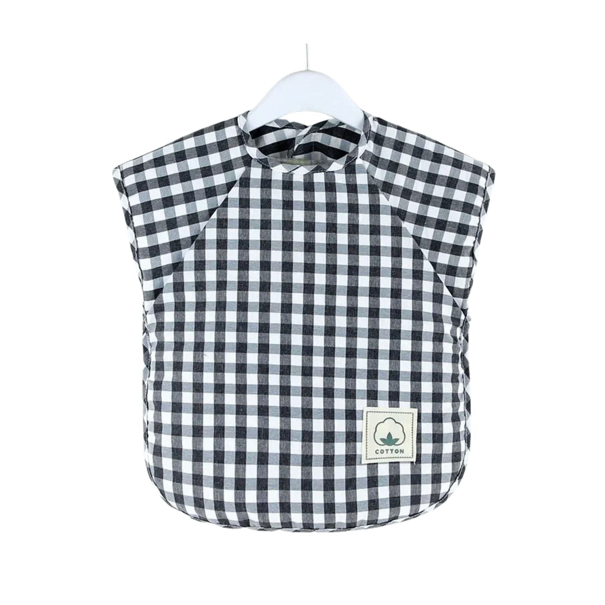 Gingham waterproof short sleeve baby smock bib in navy