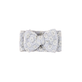 Ice blue lace floral baby headband with bow detail — Harlow Lace Bow Headband on white background