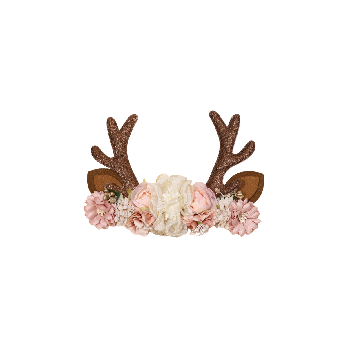 Holly reindeer antler baby headband in chestnut