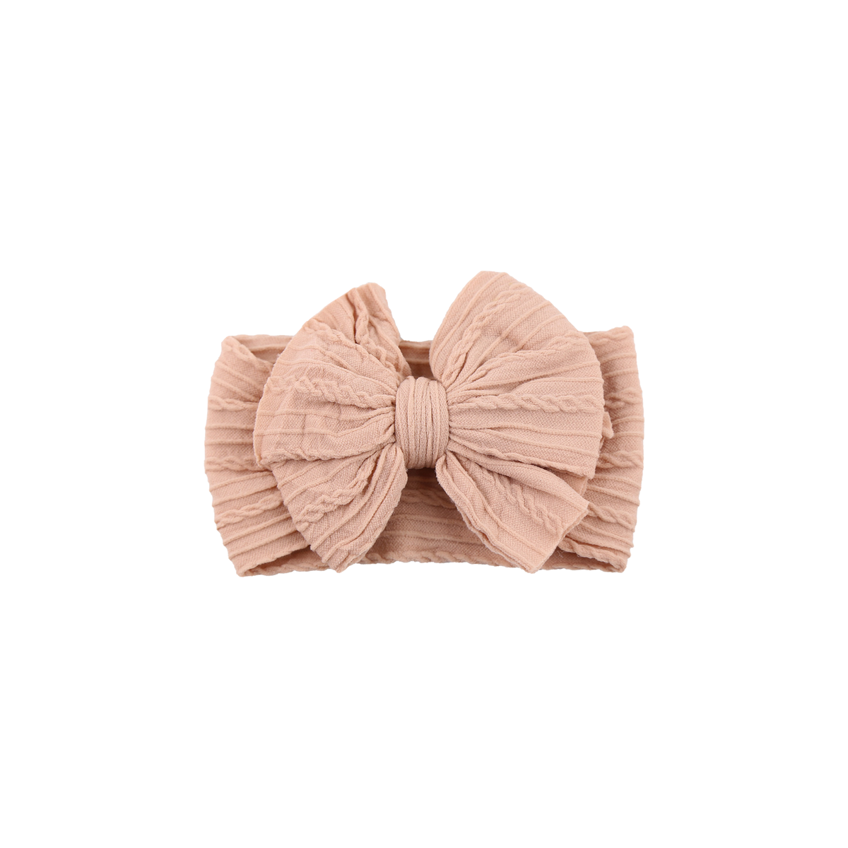 Jolene stitched double bow cable knit baby headband in beige