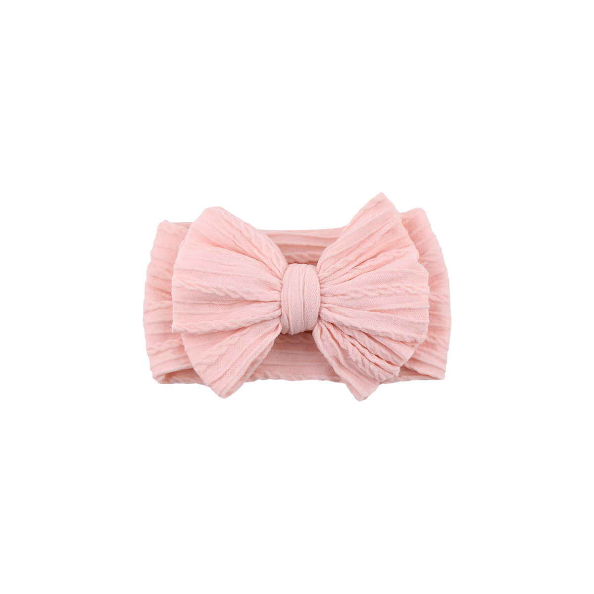 Jolene stitched double bow cable knit baby headband in blush