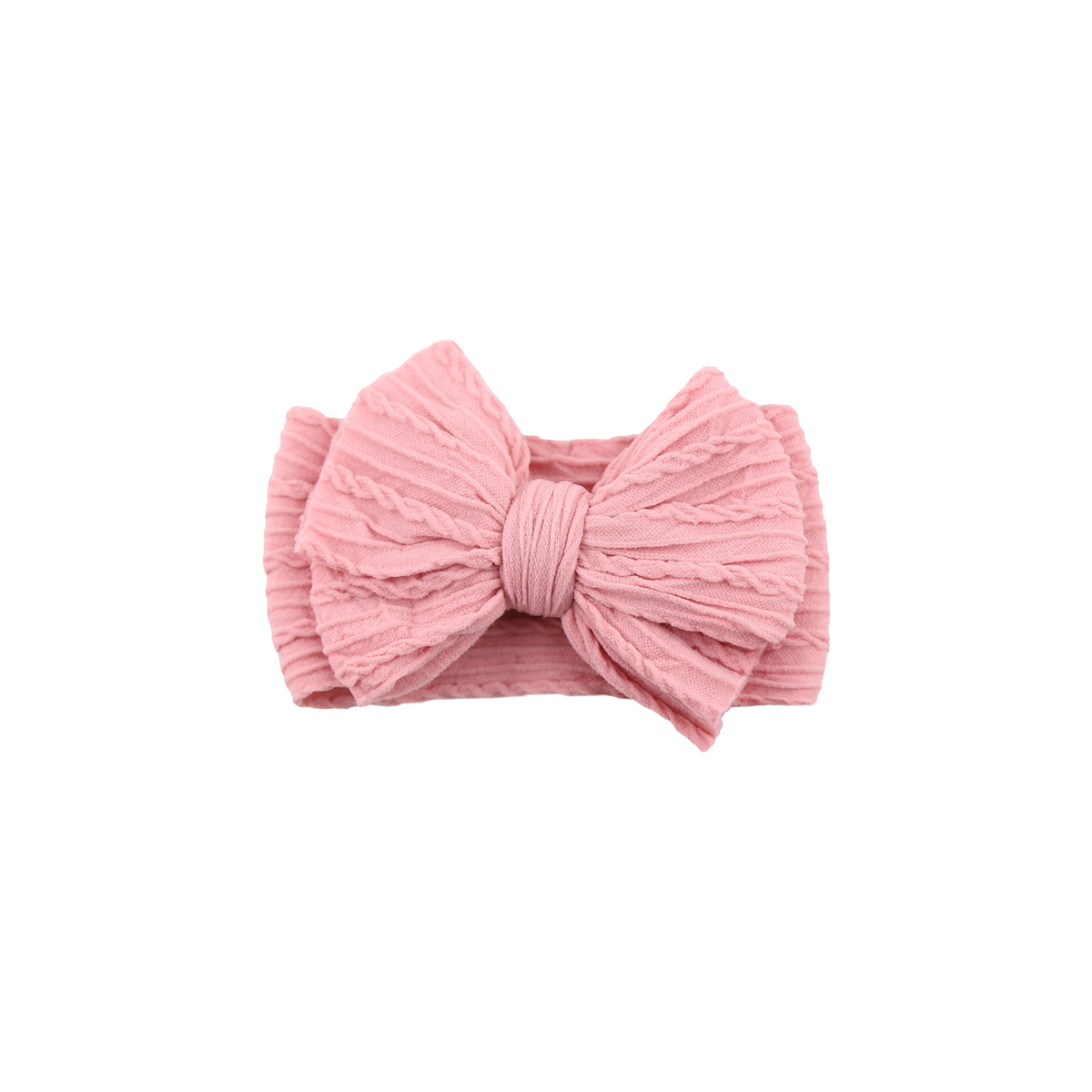 Jolene stitched double bow cable knit baby headband in flamingo