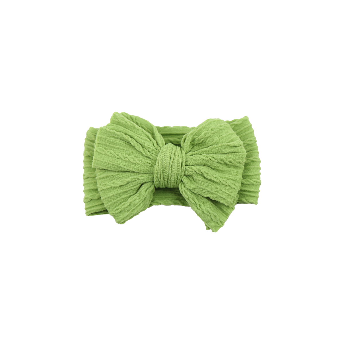 Jolene stitched double bow cable knit baby headband in green