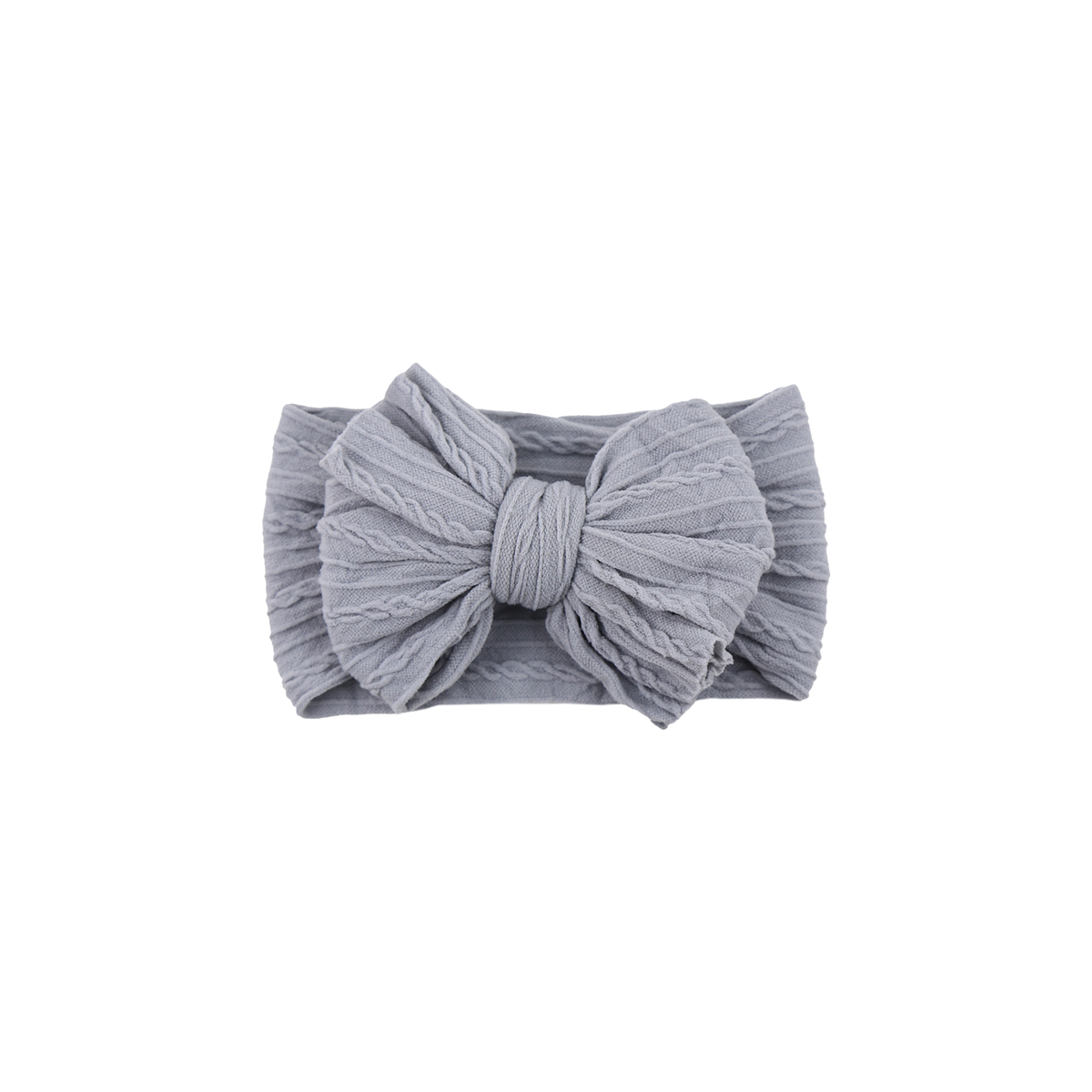 Jolene stitched double bow cable knit baby headband in grey