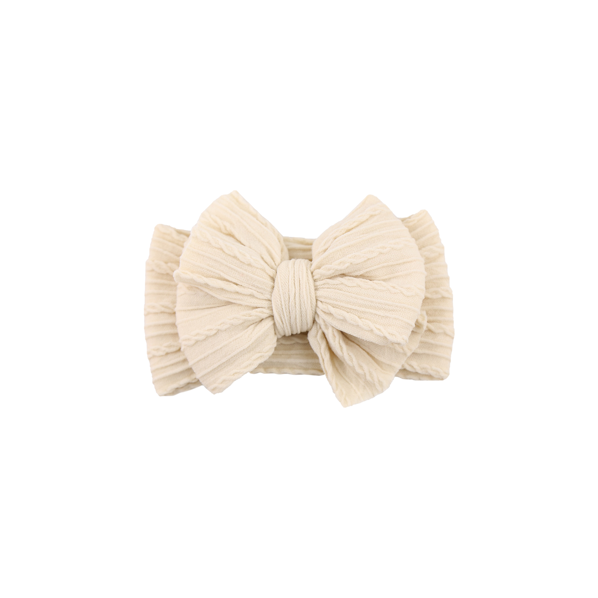 Jolene stitched double bow cable knit baby headband in ivory