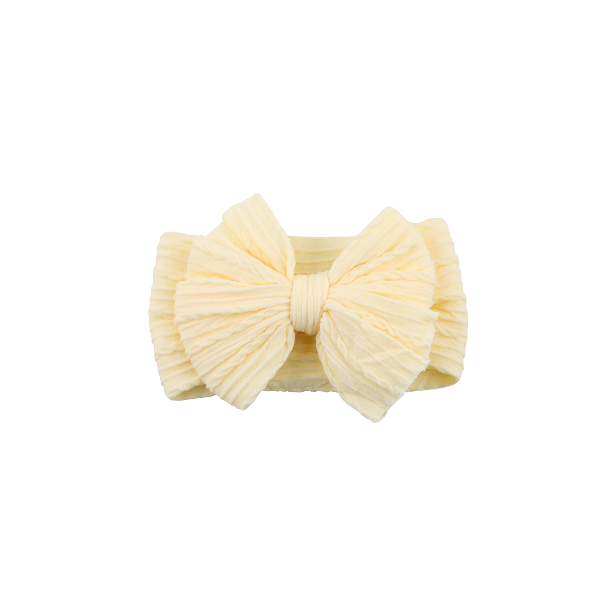 Jolene stitched double bow cable knit baby headband in lemon
