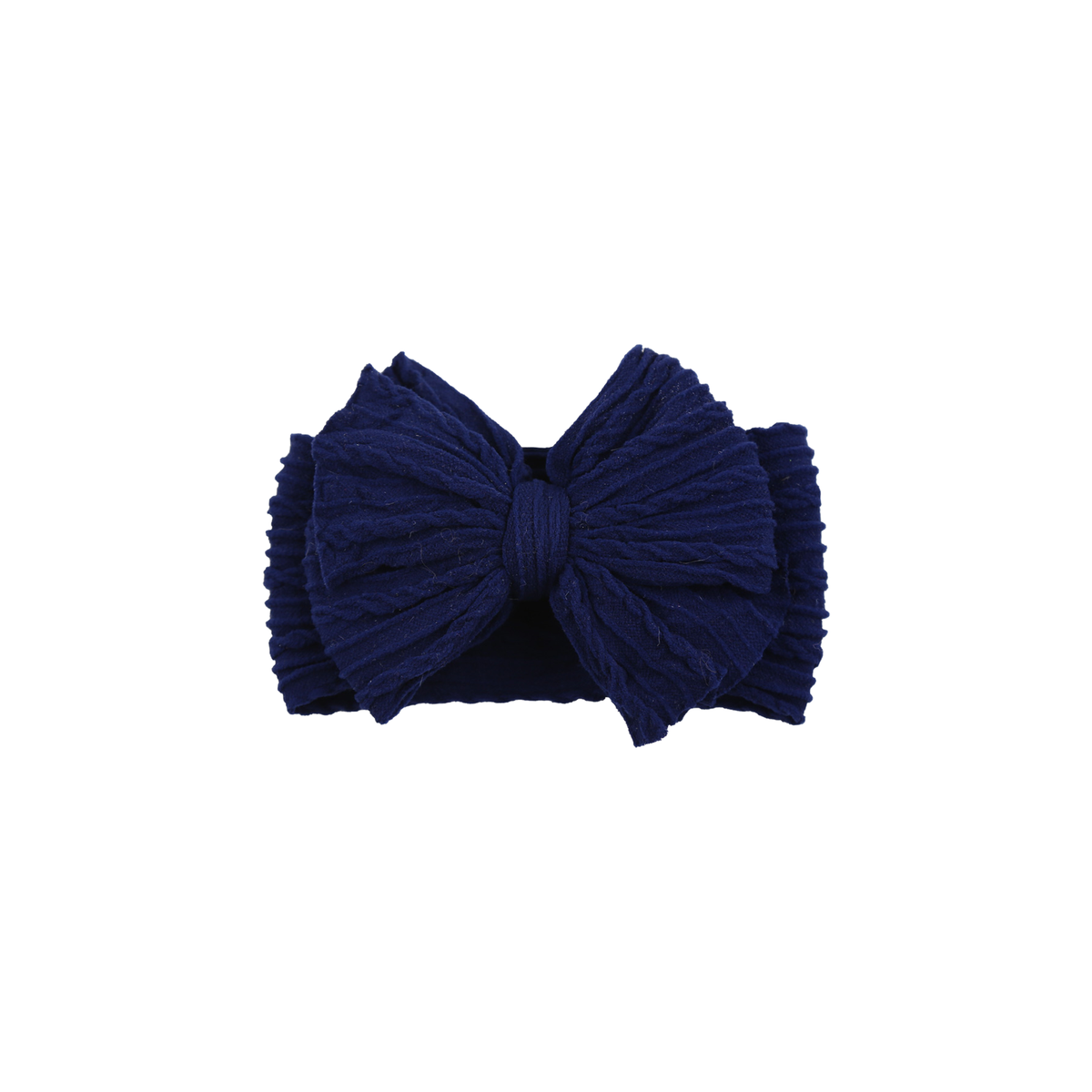 Jolene stitched double bow cable knit baby headband in navy