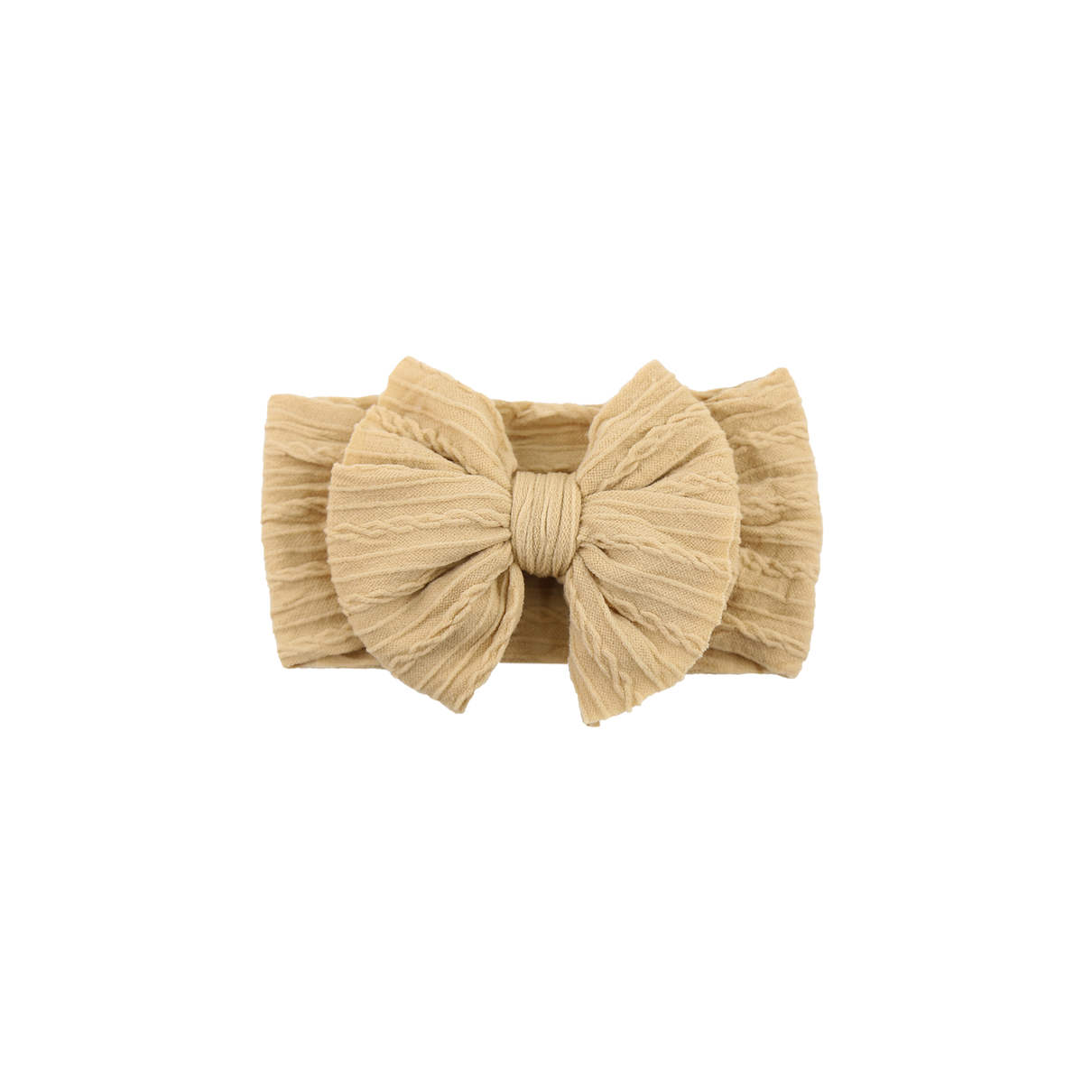 Jolene stitched double bow cable knit baby headband in oat