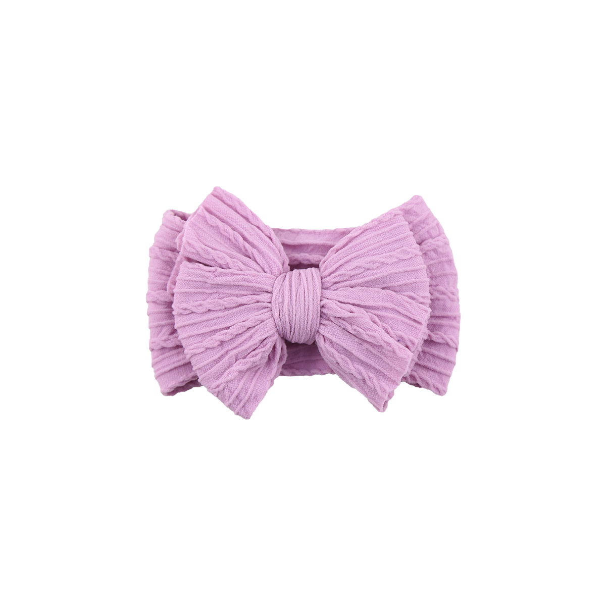 Jolene stitched double bow cable knit baby headband in orchid