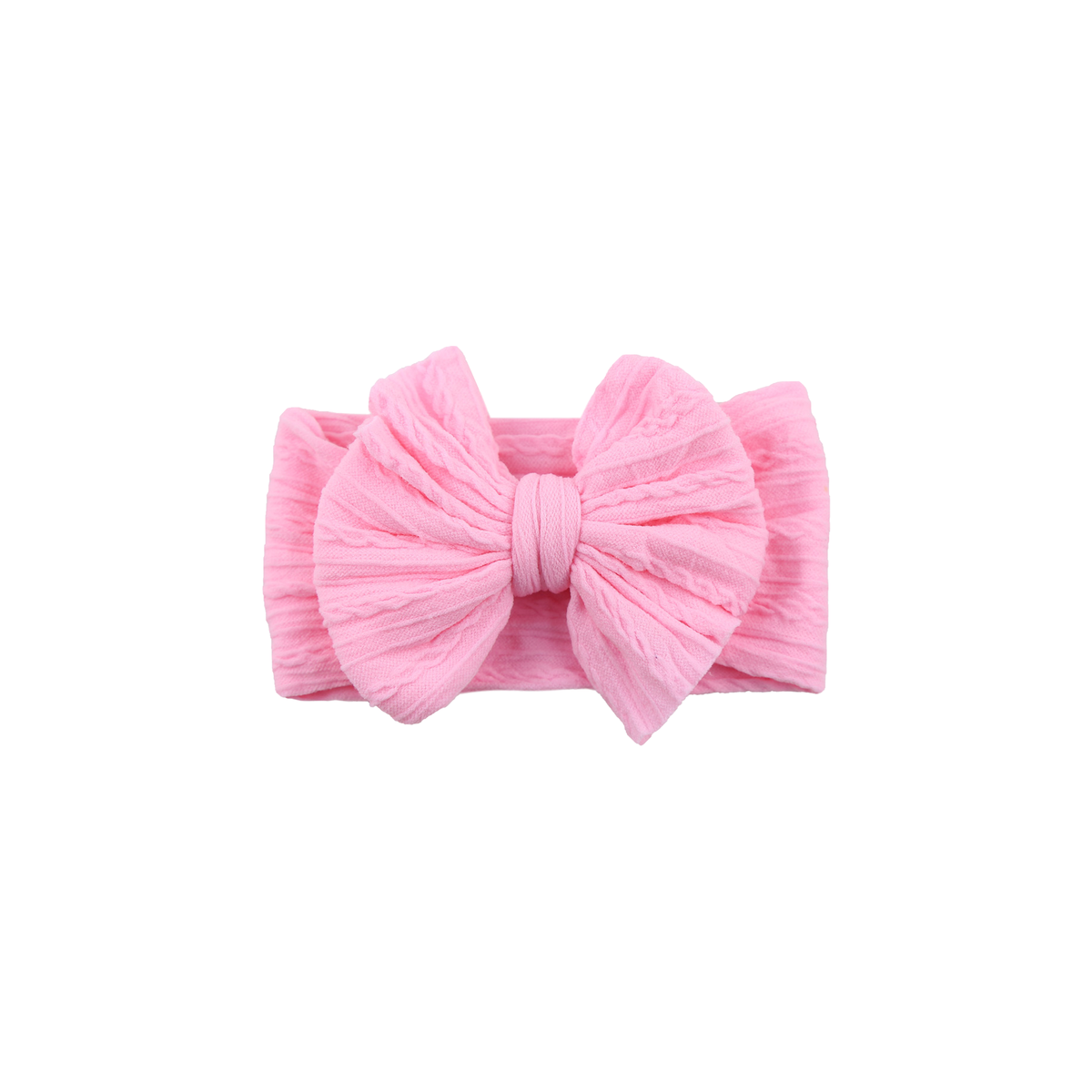 Jolene stitched double bow cable knit baby headband in pink