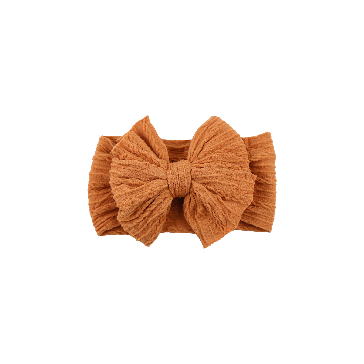 Jolene stitched double bow cable knit baby headband in rust
