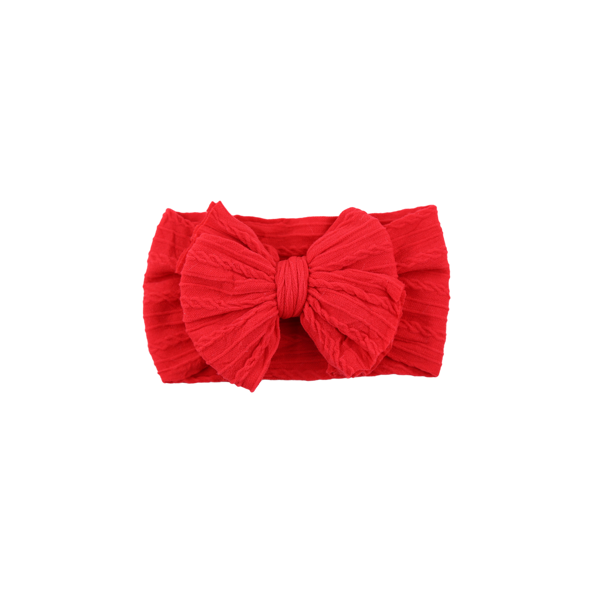 Jolene stitched double bow cable knit baby headband in strawberry