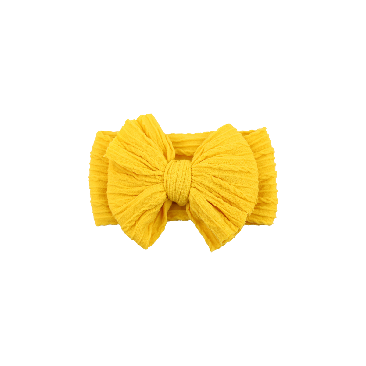 Jolene stitched double bow cable knit baby headband in yellow