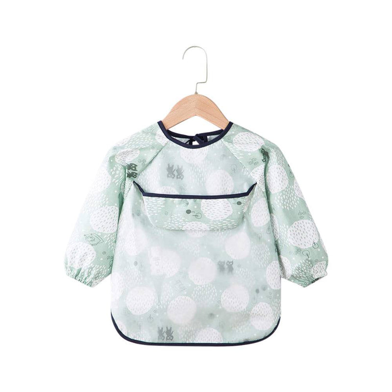 Little wild cats baby smock bib with long sleeves, waterproof feeding smock with playful cat print