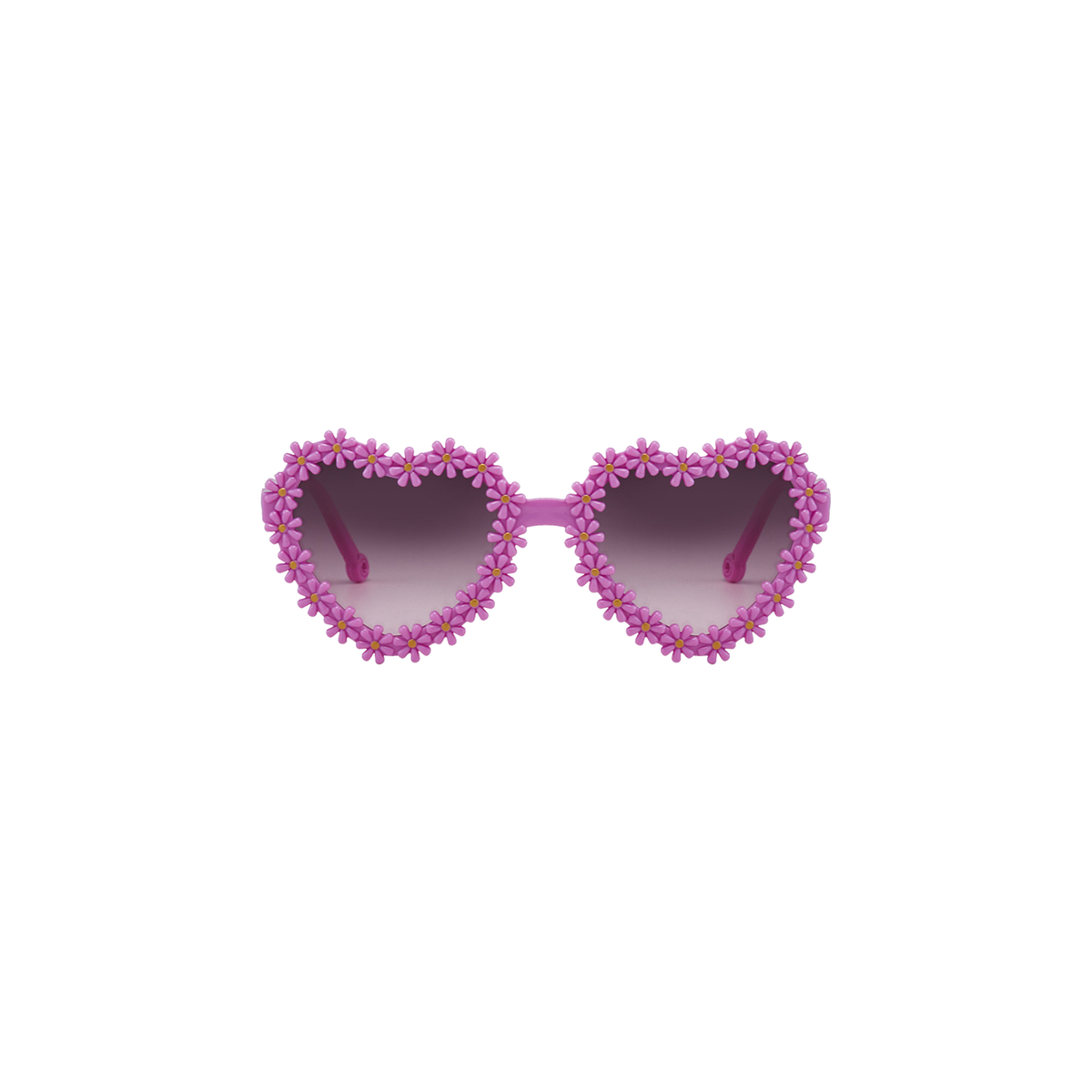 Lola heart daisy baby sunglasses in bright fuchsia orchid, heart shaped frames edged with little daisies
