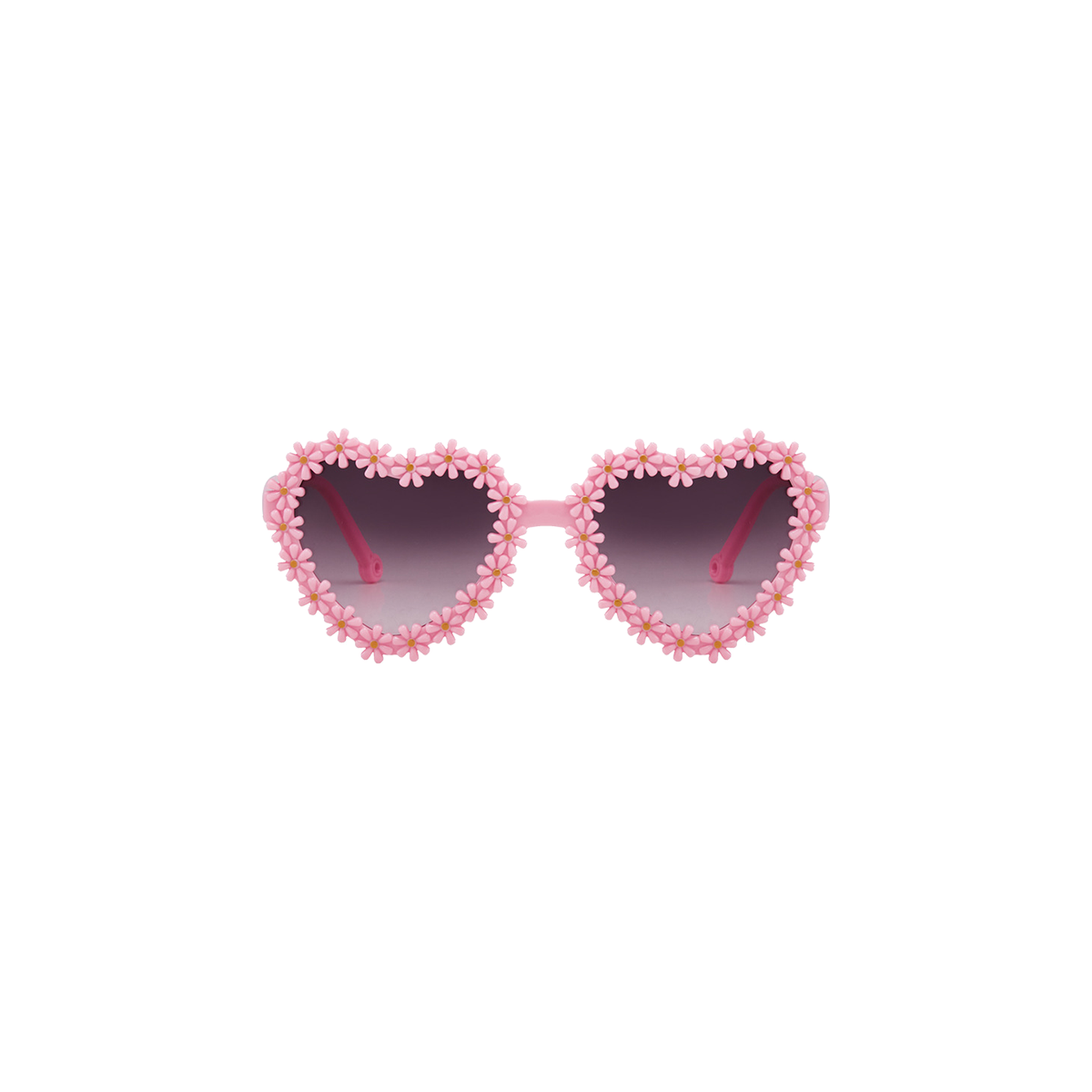 Lola heart daisy baby sunglasses in bubblegum pink, heart shaped frames edged with little daisies