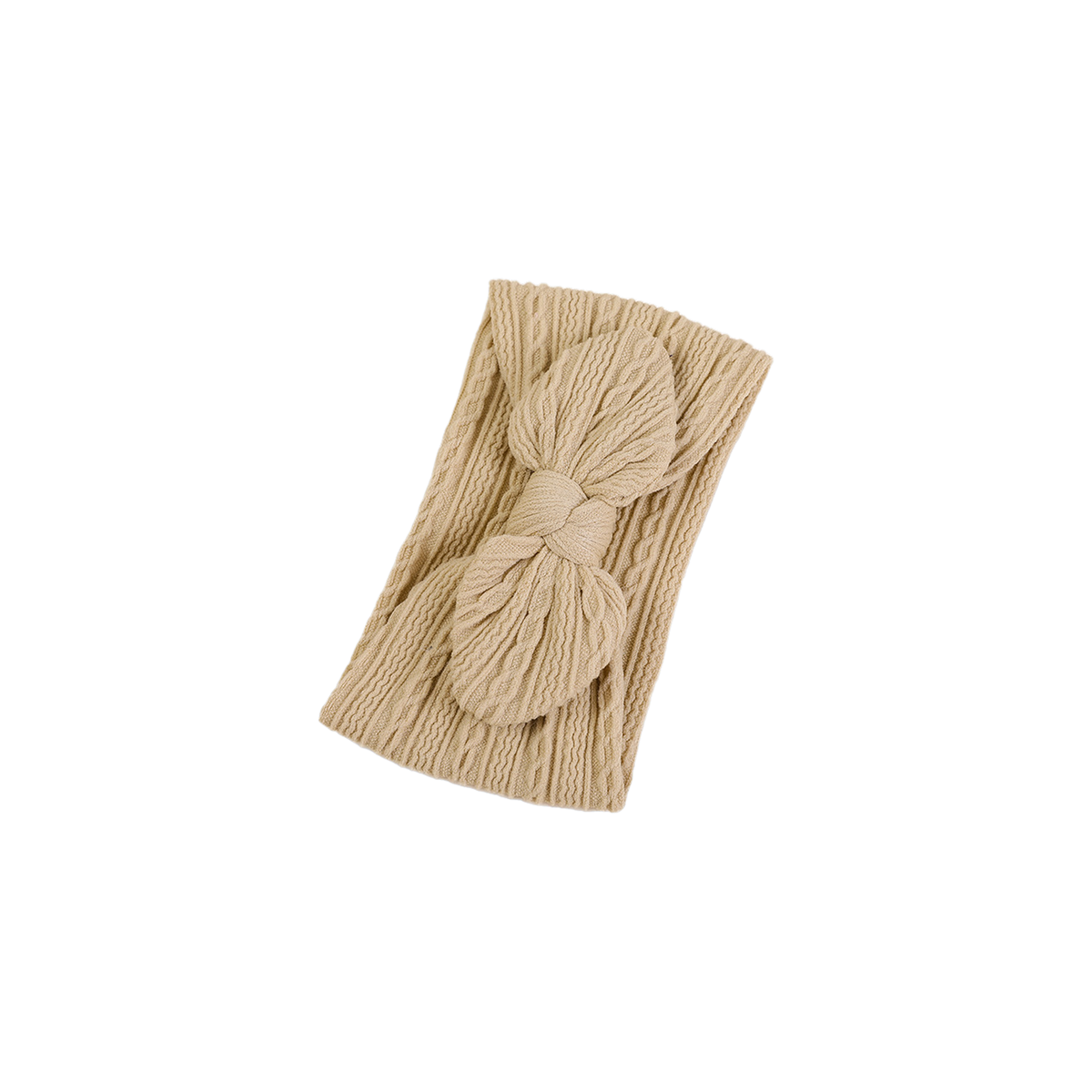 Mabel knit baby bow headband in oat, toasty oat beige