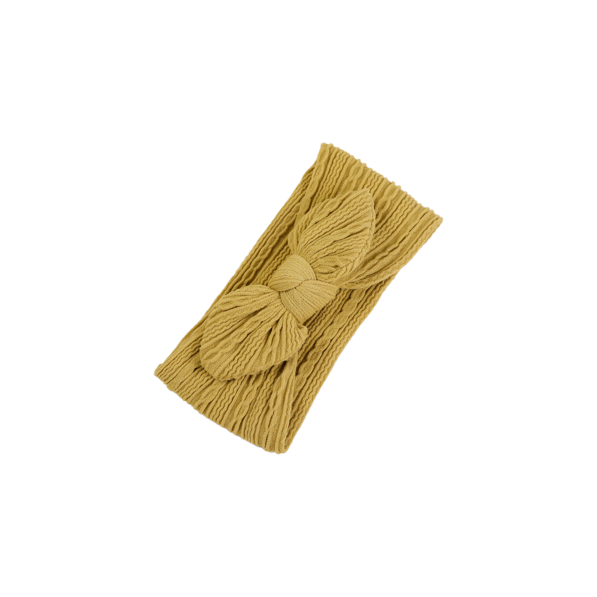 Mabel knit baby bow headband in olive, golden olive mustard