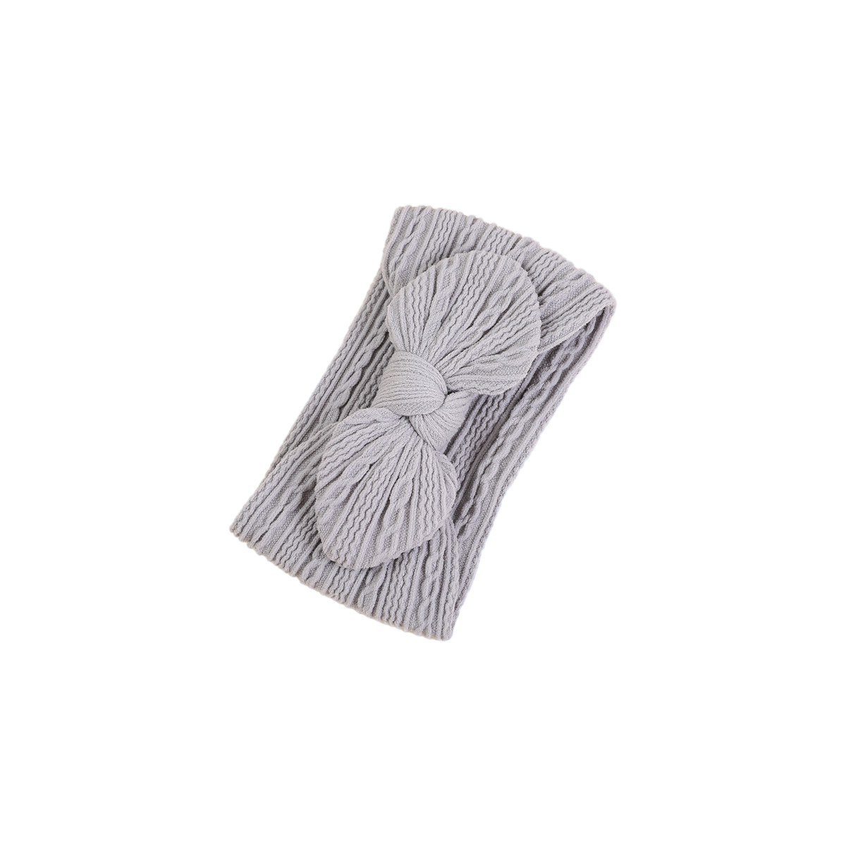 Mabel knit baby bow headband in pale grey, soft pale grey