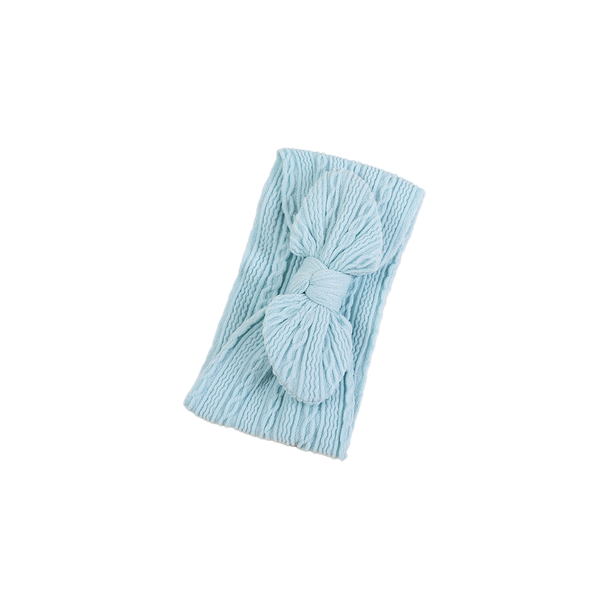 Mabel knit baby bow headband in sky, pale aqua sky blue