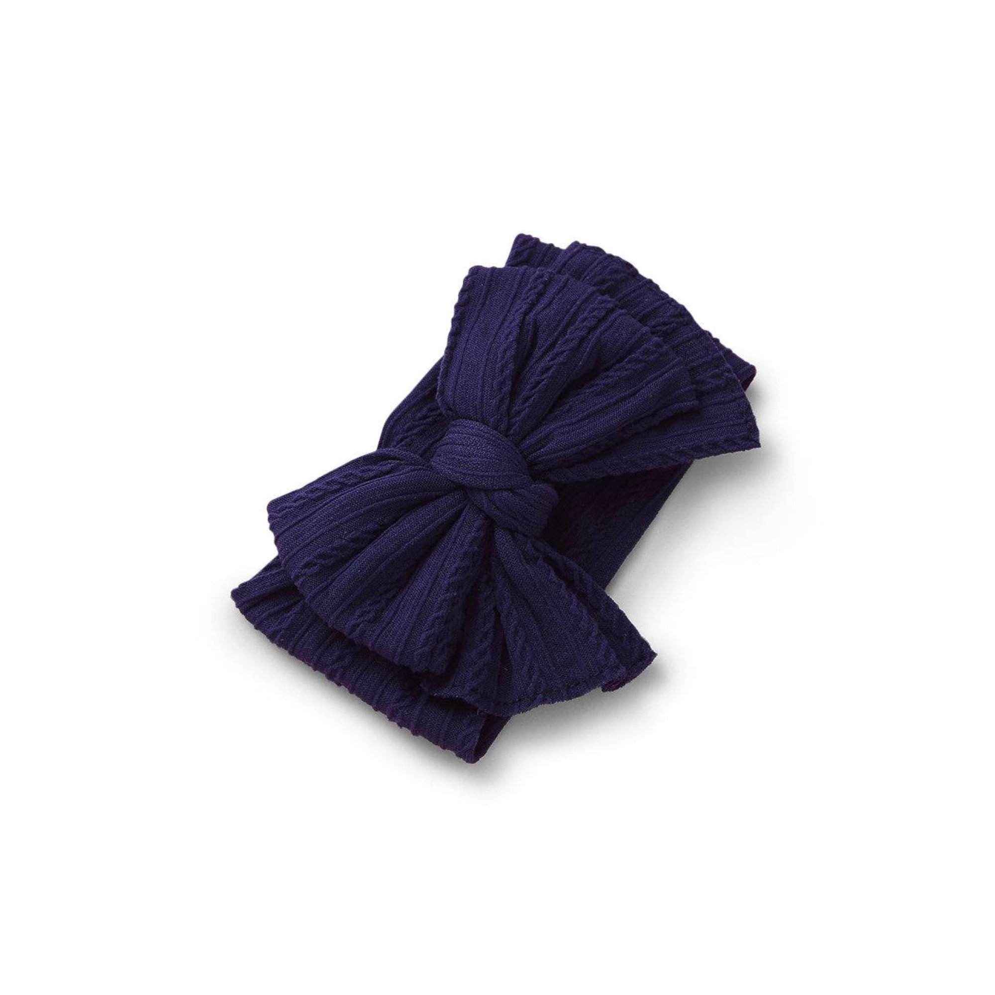 Bowie Cable Knit Double Bow Headband — baby headband styled flat lay with nursery accessories