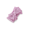 Orchid purple nylon ear detail baby headband with bow detail — Bowie Double Bow Headband on white background