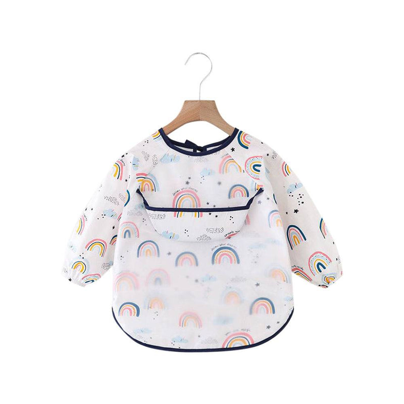 Over the rainbow baby smock bib with long sleeves, waterproof feeding smock with rainbow print