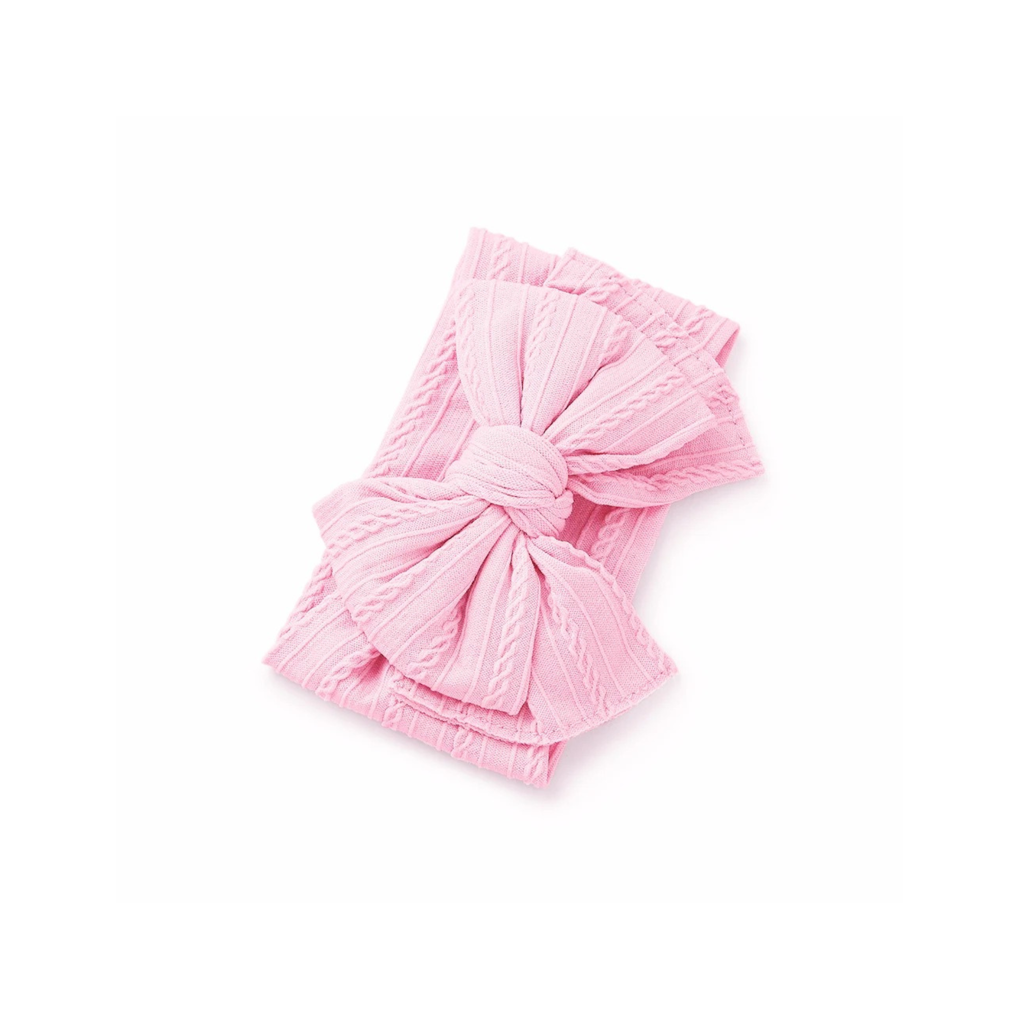 Bowie Cable Knit Double Bow Headband — baby headband close-up showing nylon