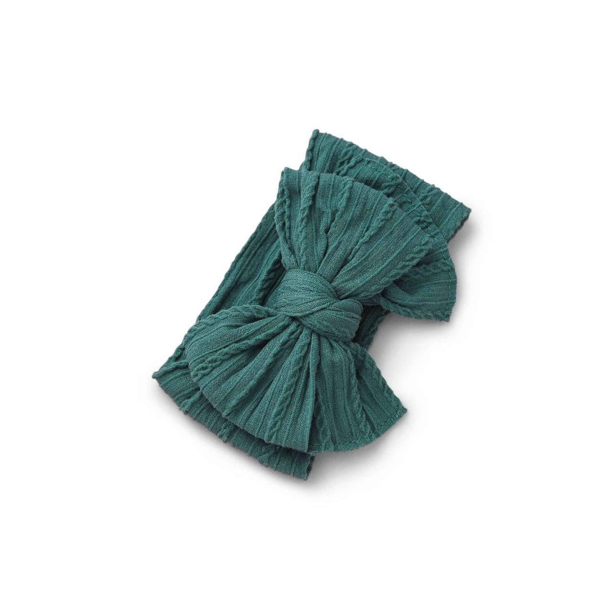 Bowie Cable Knit Double Bow Headband — baby headband styled flat lay with nursery accessories