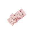 Flamingo pink nylon ear detail baby headband with bow detail — Bambi Soft Bow Headband on white background