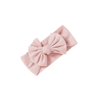 Flamingo pink nylon ear detail baby headband with bow detail — Bambi Soft Bow Headband on white background