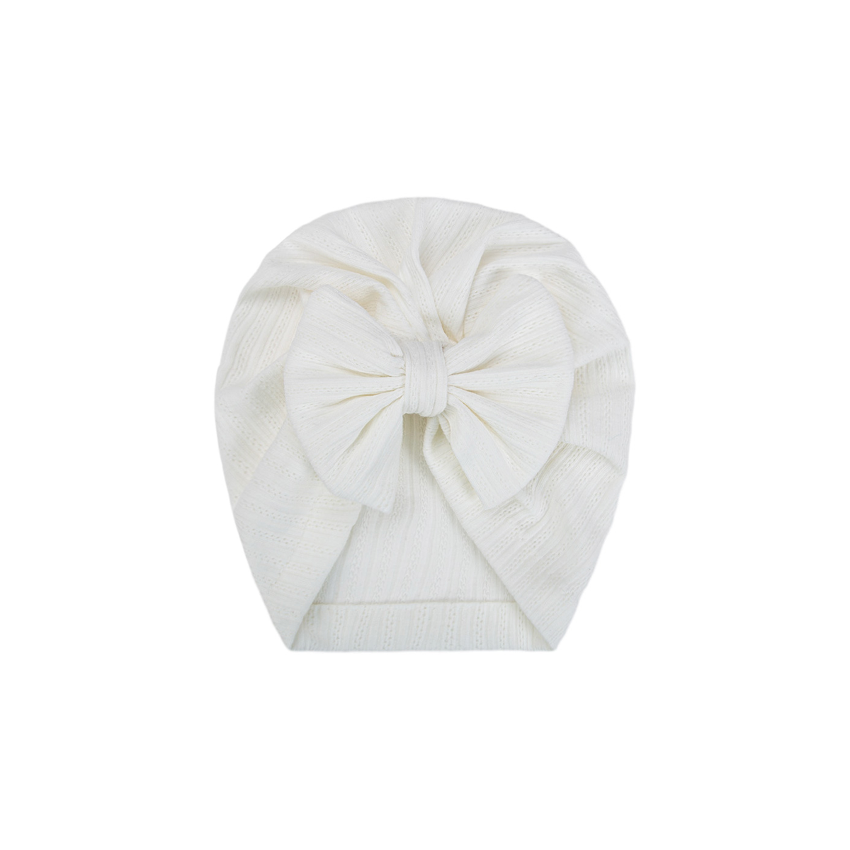Pip bow baby turban in white, crisp white ribbed knit with a little front bow