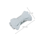 Pixie pointelle baby bow headband in cruise blue, measurements 15.5 cm x 8.5 cm
