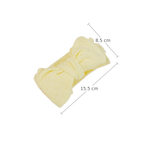 Pixie pointelle baby bow headband in lemon, measurements 15.5 cm x 8.5 cm