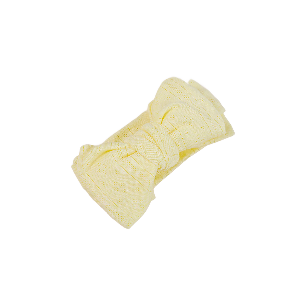 Pixie pointelle baby bow headband in lemon