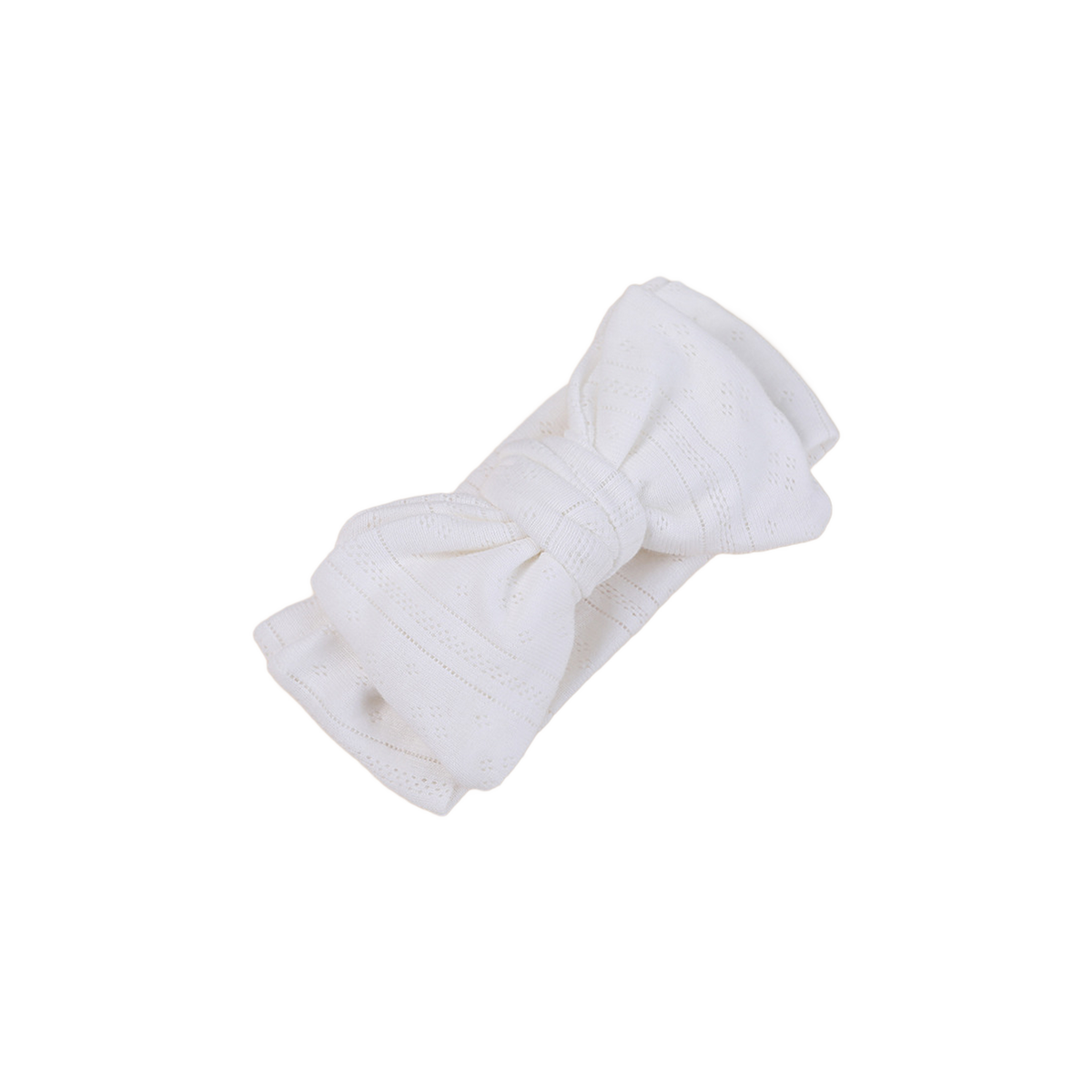 Pixie pointelle baby bow headband in white