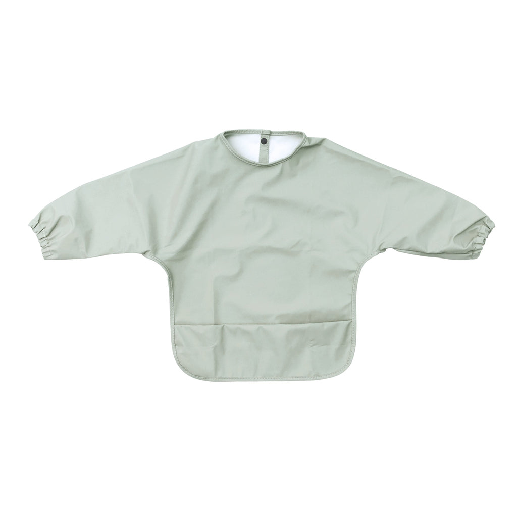 Plain waterproof baby smock bib long sleeve in Aloe Green by Sommerfugl Kids