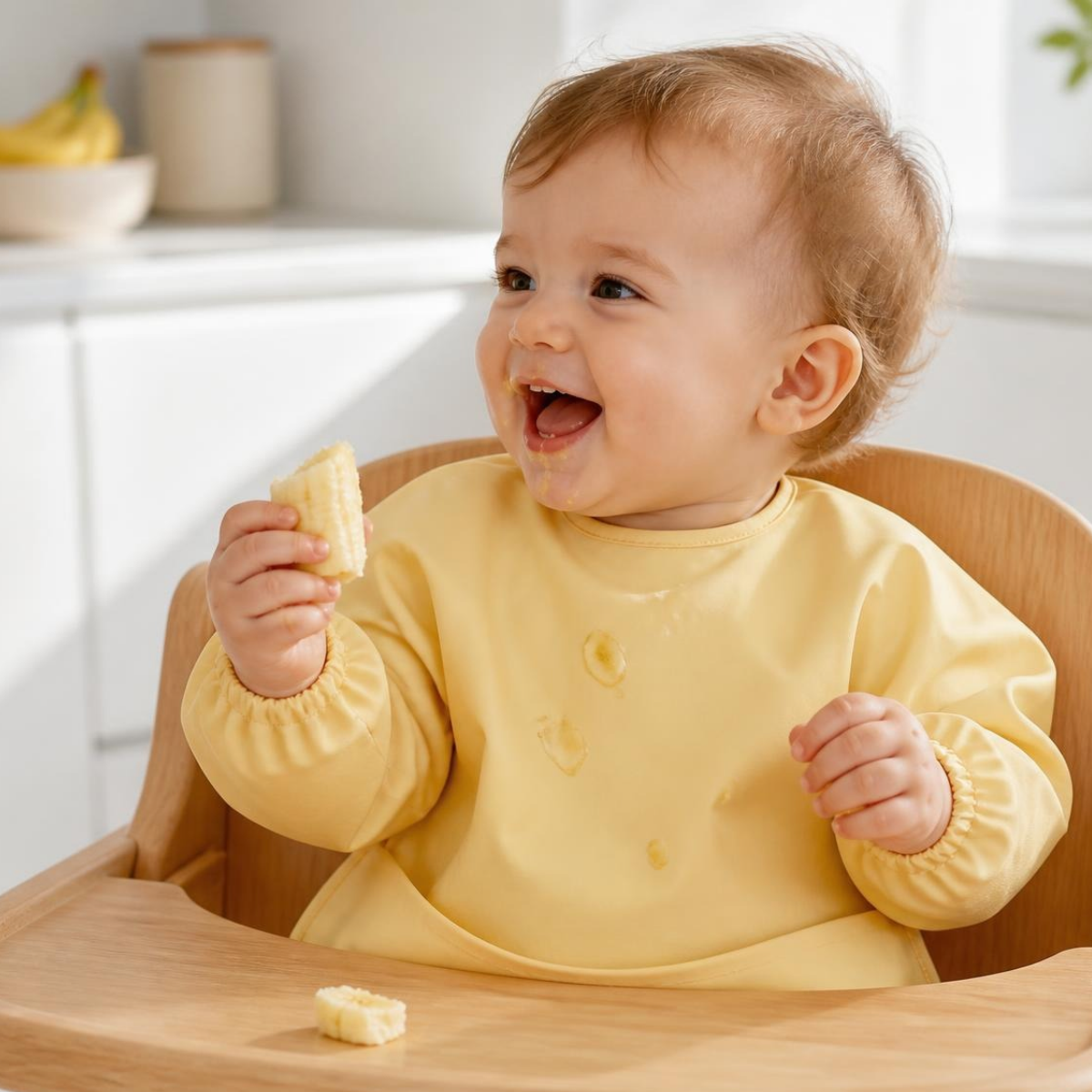 Premium Plain Waterproof Baby Smock Bib, Long Sleeve Lemon