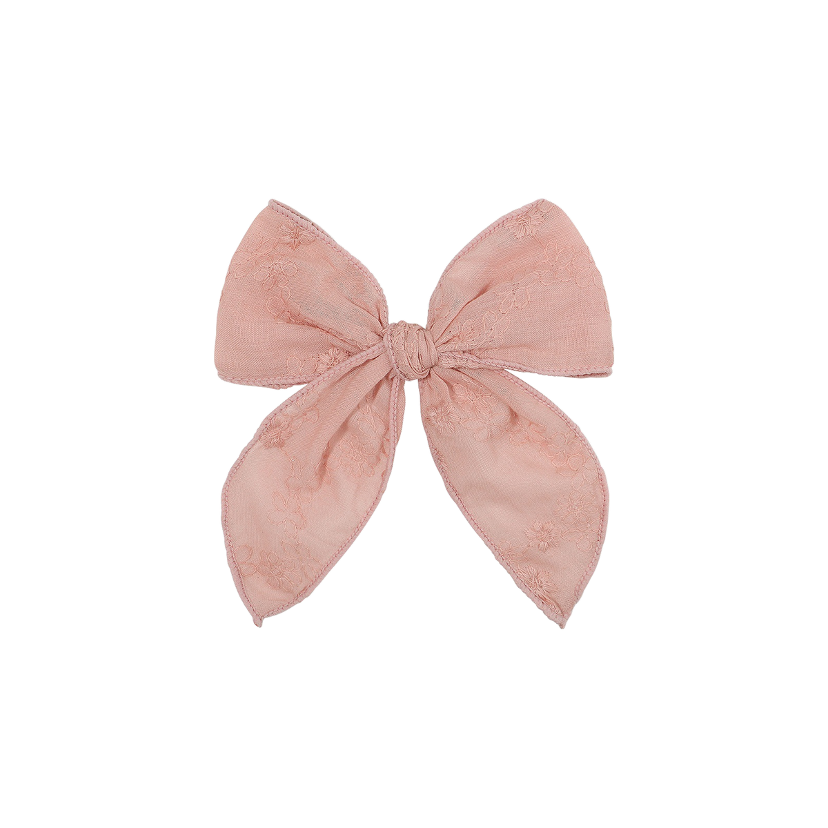 Sadie broderie baby bow clip in blush, soft dusty pink with tonal embroidered flowers