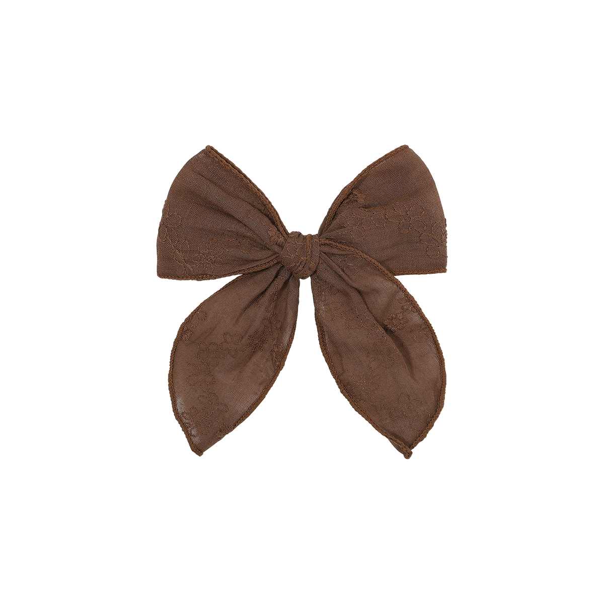 Sadie broderie baby bow clip in brown, deep chocolate brown with tonal embroidered flowers