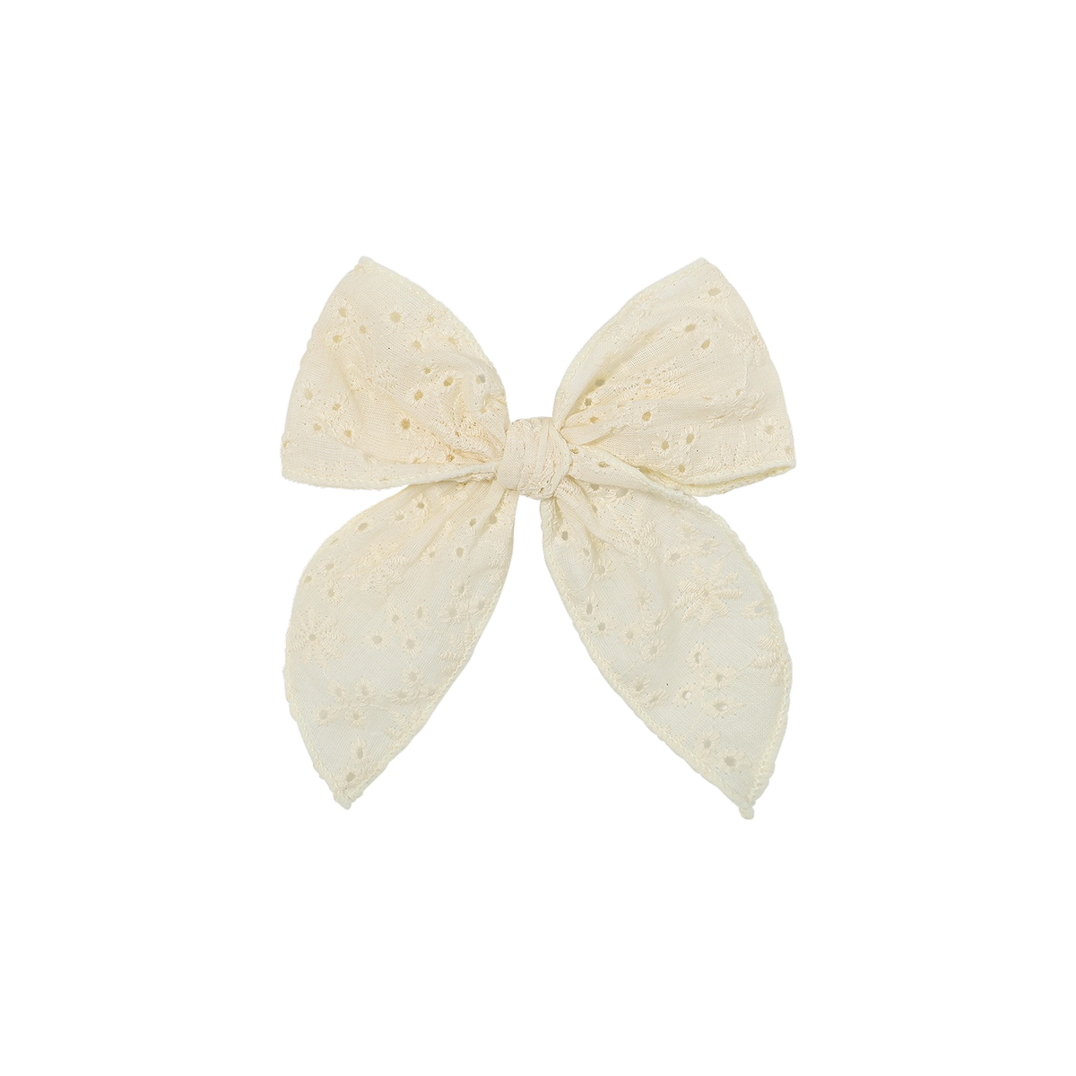 Sadie broderie baby bow clip in ivory, warm ivory broderie anglaise