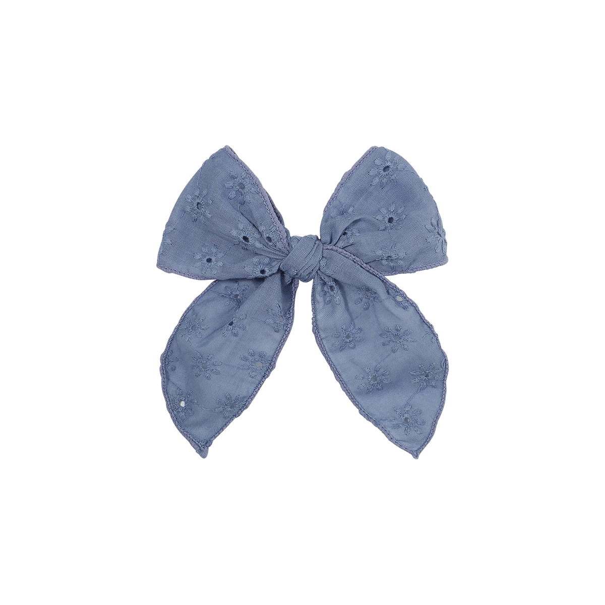 Sadie broderie baby bow clip in powder blue, soft periwinkle powder blue with eyelet flowers