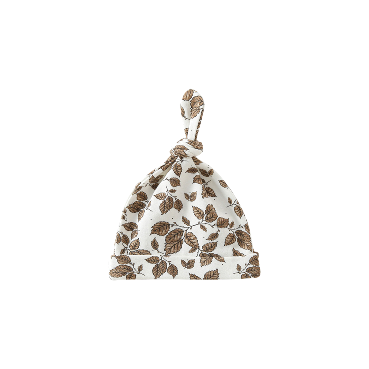 Scout top knot baby beanie in fall forest fun