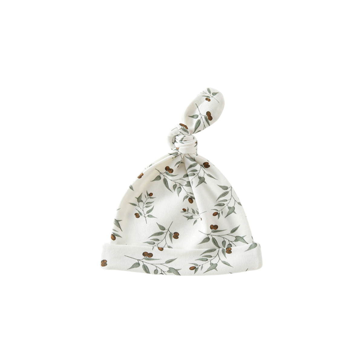 Scout top knot baby beanie in gum leaf giggles